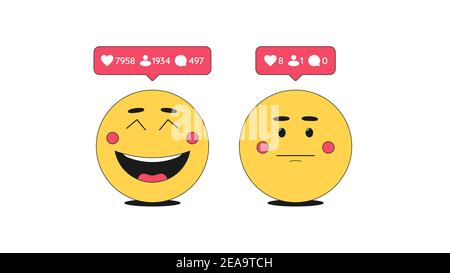 Cheerful and frustrated Emoji for account promotion in social networks. Cartoon Emoticons with facial expressions and bubble notification with counter Stock Vector