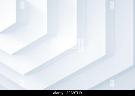 Abstract digital graphic background, white geometric installation with soft blue shadows. 3d rendering illustration Stock Photo