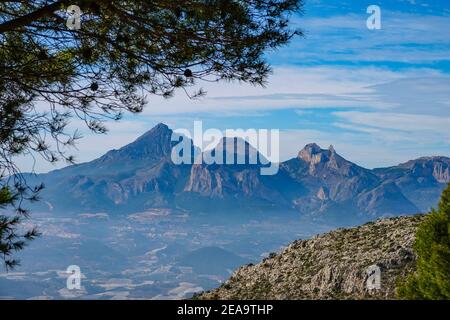 Hilltop urbanisation, seen from the Bernia Ridge above Benidorm, on the Costa Blanca, Spain Stock Photo