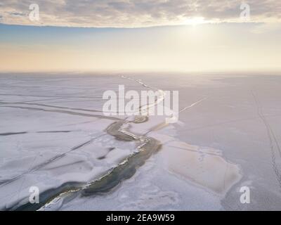Endless ice field. North winter landscape. Aerial photo Stock Photo