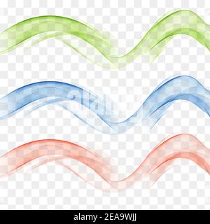 Abstract blue,green and red wave set on transparent background. Vector Illustration. Stock Vector
