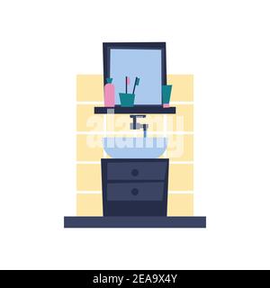 sink and mirror in the bathroom. flat vector Stock Vector