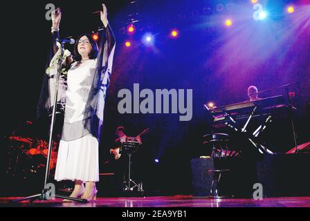 Greek born singer Nana Mouskouri performs dring her World Farewell Tour in Hong Kong on October 3, 2005. Photo by Andrew ROSS/ABACAPRESS.COM. Stock Photo