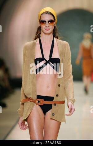 A model displays a creation by Croatian designer Ivana Omazic for Celine Ready-to-Wear Spring-Summer 2006 collection presentation, in Paris, France, October 6, 2005. Photo by Java/ABACAPRESS.COM Stock Photo