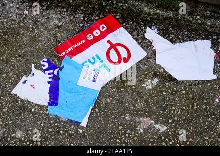 La France Insoumise, torn political poster, France Stock Photo
