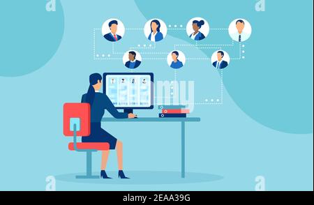 Vector of business people working from home chatting online using modern technology Stock Vector