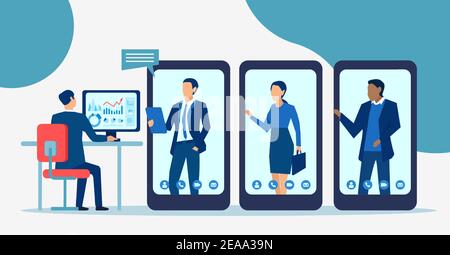 Vector of business people communicating online using modern technology Stock Vector