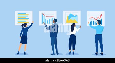 Vector of business people analysing financial reports and investment opportunities reviewing charts and graphs Stock Vector