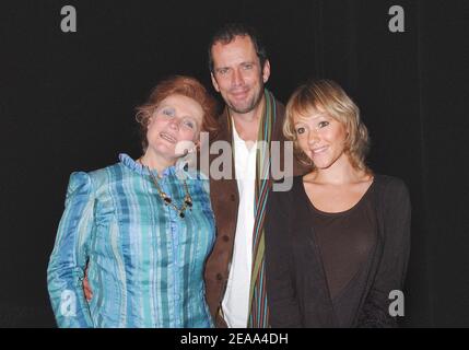 French actress and cast member Marie-Christine Barrault and French actor Christian Vadim and his girl friend Julia attend the premiere of the play 'Opening Night' with Marie-Christine Barrault and directed by Jean-Paul Bazziconi at the theatre de la Porte Saint-Martin in Paris on October 17, 2005. Photo by Bruno Klein/ABACAPRESS.COM. Stock Photo