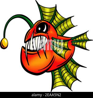 Colour Cartoon Anglerfish Fish Outline Illustration Vector Stock Vector