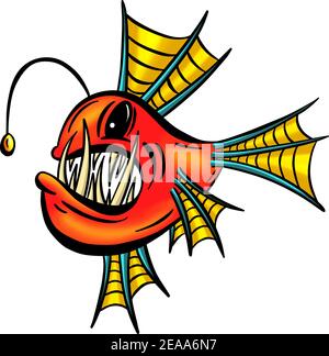 Colour Cartoon Anglerfish Fish Outline Illustration Vector Stock Vector