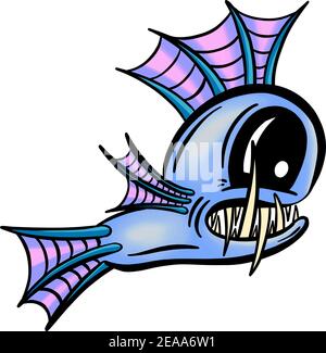 Colour Cartoon Anglerfish Fish Outline Illustration Vector Stock Vector