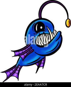 Colour Cartoon Anglerfish Fish Outline Illustration Vector Stock Vector