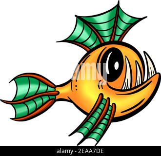 Colour Cartoon Anglerfish Fish Outline Illustration Vector Stock Vector