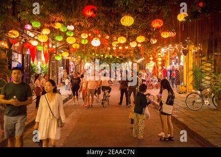 Pedestrian street at night in Hoi An, Vietnam Stock Photo