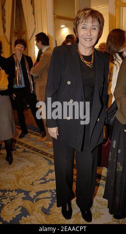 Former French Prime Minister Edith Cresson poses during an ceremony to award auctioneer Pierre Cornette de Saint-Cyr and writer Hubert Nyssen with the Legion of Honor, at the Ministery of Culture in Paris, France on November 22, 2005. Photo by Giancarlo Gorassini/ABACAPRESS.COM Stock Photo