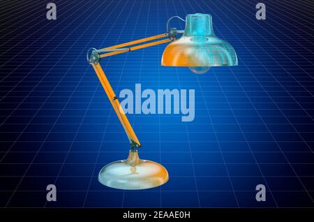 Visualization 3d cad model of desk lamp, blueprint. 3D rendering Stock Photo