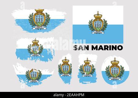 Flag of San Marino in grunge brush stroke, vector grunge illustration. Stock Vector
