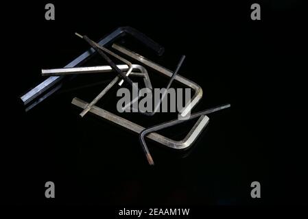 Allen keys with plain black background Stock Photo