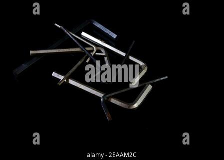 Allen keys with plain black background Stock Photo