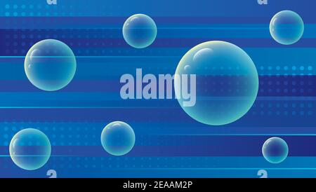 Futuristic wallpaper with glowing blue lines, bright bubbles and dots. Stock Vector