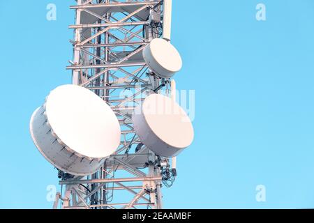 Telecommunication antenna for receiving and transmitting electromagnetic waves can be used for broadcast television signal, Internet and radio media Stock Photo