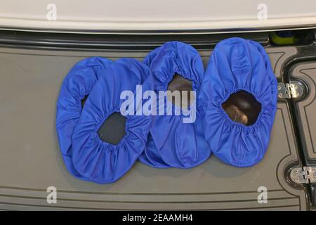 Multi Use Blue Shoe Covers at Yacht Stock Photo