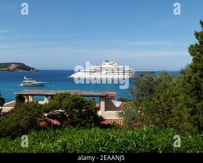 Big yacht, marina Pevero, near Porto Cervo, Costa Smeralda, bay, sea, Sardinia, Italy Stock Photo