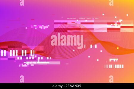 Glitch dynamic effect. Video distortion template. Digital vibrant effect with random waves and shapes. Cyberpunk visualization. Vector Stock Vector