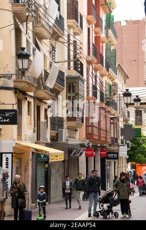 Palma, house front with colored balconies and shutters Stock Photo