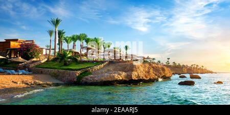 View on egyptian hotel from the red sea Stock Photo