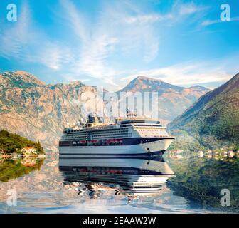 Passenger Ship In The Bay Of Kotor, Montenegro Stock Photo