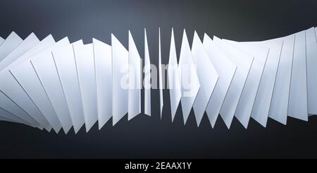 white flat cube geometric obejcts in twist rotating formation on dark background 3d render illustration Stock Photo