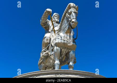 Equestrian statue of Genghis Khan, Genghis Khan Theme Park, Chinggis Khaan Statue Complex, Tsonjin Boldog, Mongolia Stock Photo