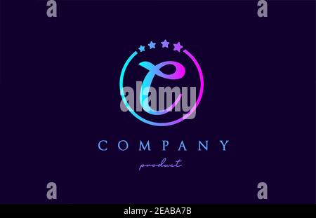 C alphabet letter logo for company and corporate in blue pink colors. Design with circle and star. To be used for a luxury brand Stock Vector