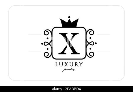 X simple monogram alphabet letter logo in black and white. Creative icon design with king crown for luxury business and company Stock Vector