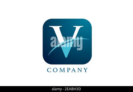 V blue alphabet letter logo for company and corporate. Rounded square design with swoosh. Can be used for an app or button icon Stock Vector