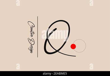 Q alphabet letter logo for business. Elegant creative font for corporate identity and lettering. Company branding icon with red dot and handwritten de Stock Vector