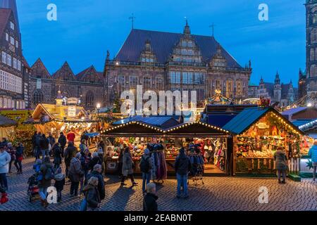 Christmas market on the market square, old town hall, Bremen, Stock Photo