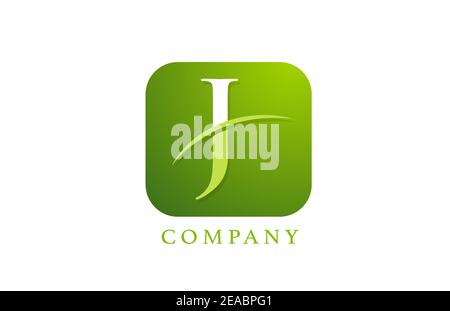 J alphabet letter logo for company and corporate in green colour. Rounded square design with swoosh. Can be used for an app or button icon Stock Vector