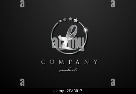 L silver metal alphabet letter logo for company and corporate. Metallic star design with circle. Can be used for a luxury brand Stock Vector