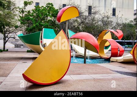 “Dropped Bowl with Scattered Slices and Peels” sculpture by Claes Oldenberg and Coosje Van Bruggen at The Stephen P. Clark Government Center in downto Stock Photo