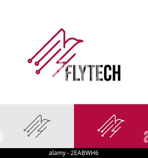Eagle Bird Flying Circuit Electronic Technology Logo Template Stock Vector