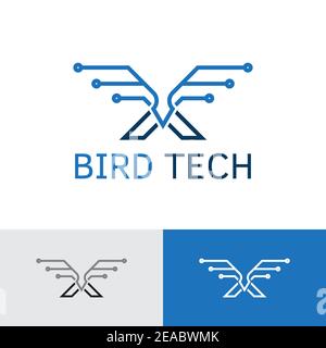 Bird Wings Eagle Circuit Electronic Technology Logo Template Stock Vector