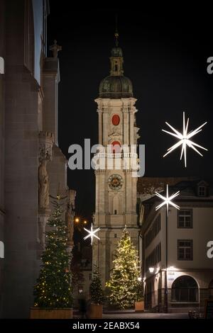 Europe, Switzerland, Canton St. Gallen, Christmas spirit in the old town of Sankt Gallen Stock Photo