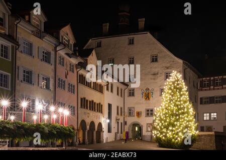 Europe, Switzerland, Canton St. Gallen, Christmas spirit in the old town of Wil Stock Photo