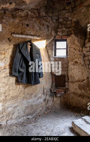 Germany, Saxony-Anhalt, Langenstein, old coat in a cave dwelling, inhabited until 1916, Harz district Stock Photo