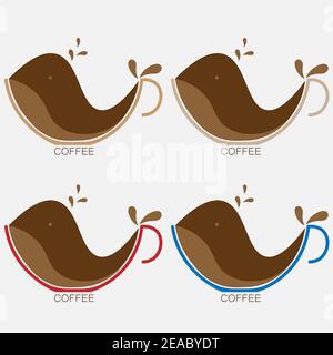 coffee logo with cup and whale shaped coffee 1 Stock Vector