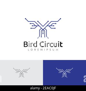 Bird Wings Eagle Circuit Electronic Technology Logo Template Stock Vector