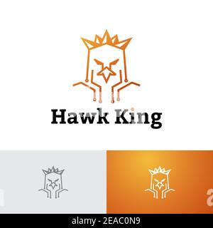 Eagle Hawk Bird King Golden Crown Logo Template Stock Vector